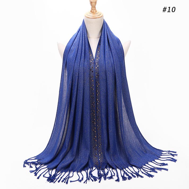 

Monochrome Gold Wire Braided Dot Diamond Shawl with Tassels 75x180 CM