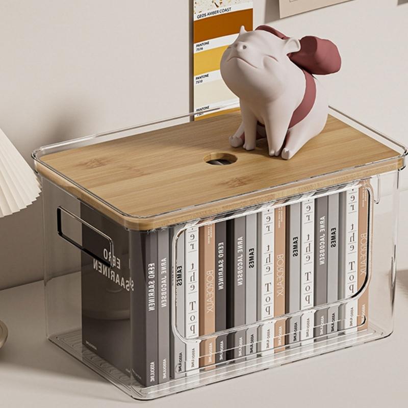 Clear Plastic Waste Bag Dispenser Organizers Featuring User Friendly Bamboos Cover And Spacious Design