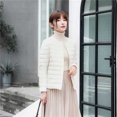 Autumn and Winter Women's 90 Down Round Neck V-neck Long Sleeve Solid Colour Duck Down Jacket Simple Jacket
