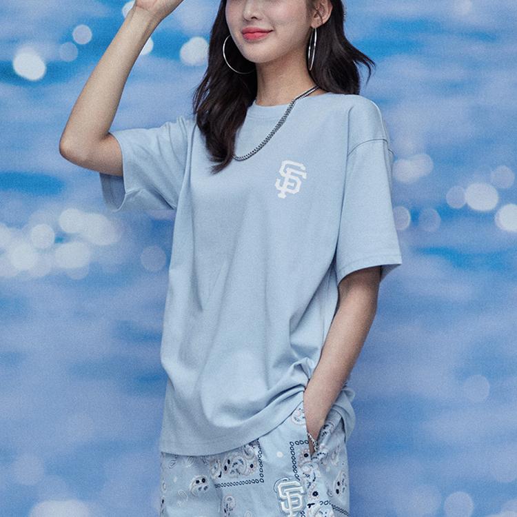 New MLB Base Logo T Shirts Unisex Sky Blue 31TSHP131-14S