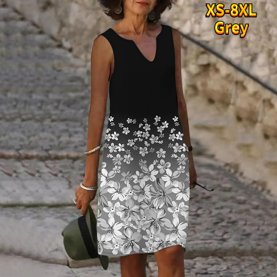 Rochie cu imprimeu rododendron roz de vară pentru femei, cu decolteu în V, ocazional, fără mâneci, la modă, lejer, sexy, rochii mari mari XS-8XL