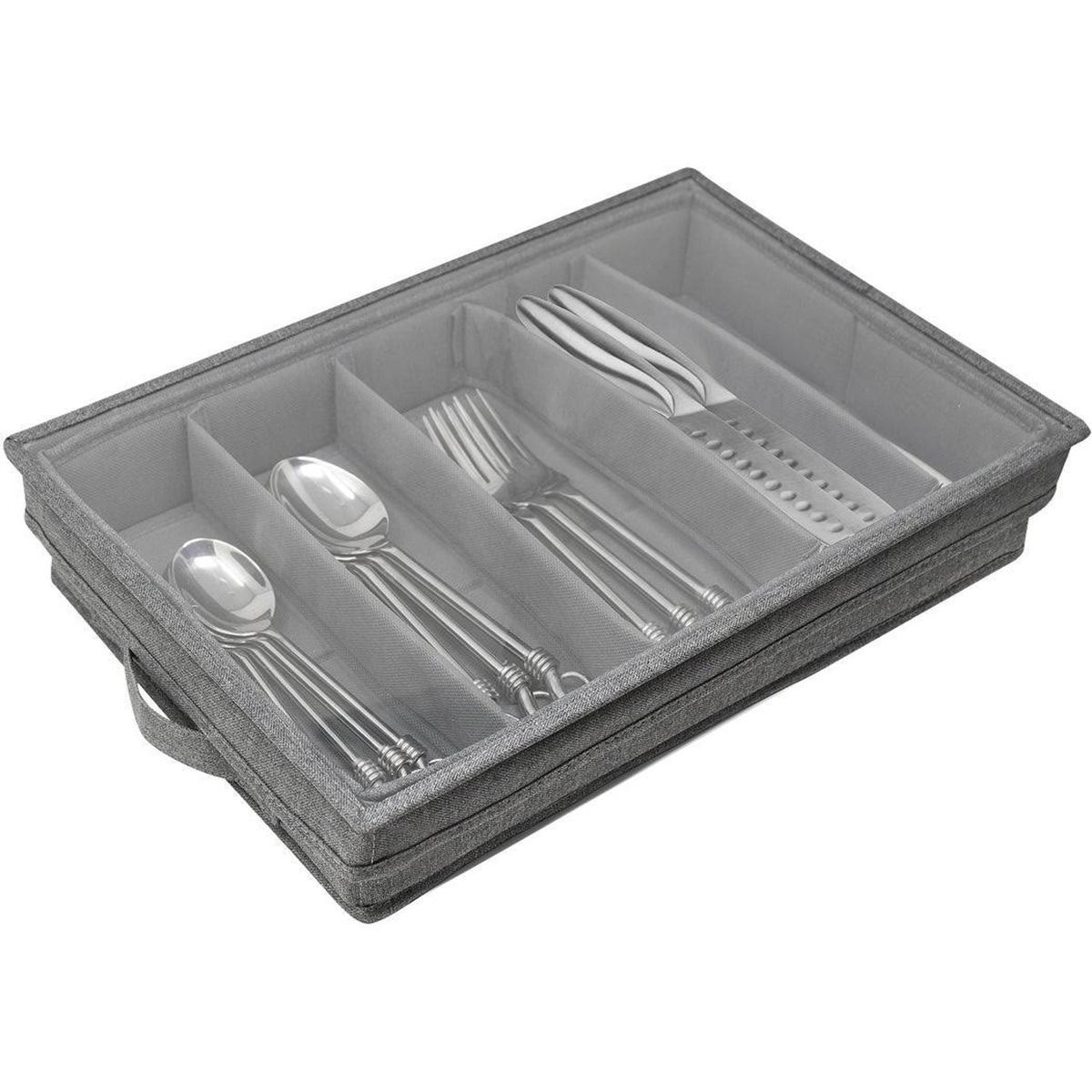 

Foldable Flatware Storage Case kitchen Chopstick Spoon Organizer Box Lid 5 Compartment Silverware Utensil Portable Cutlery Holde серый