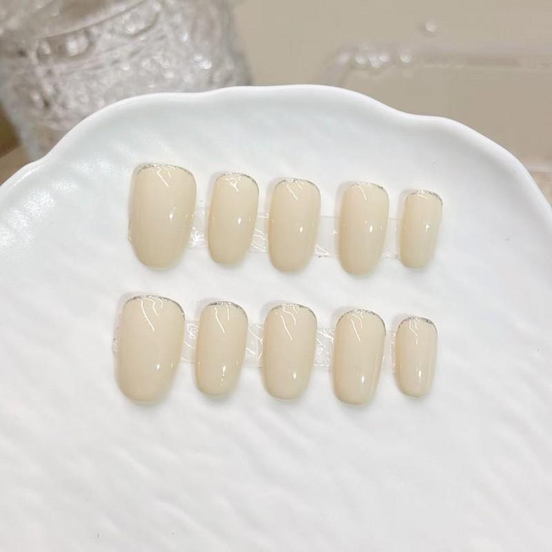 Handmade Press-On Nails Set Nude White Solid Color Minimalist Daily Wear Women Girls Short Oval