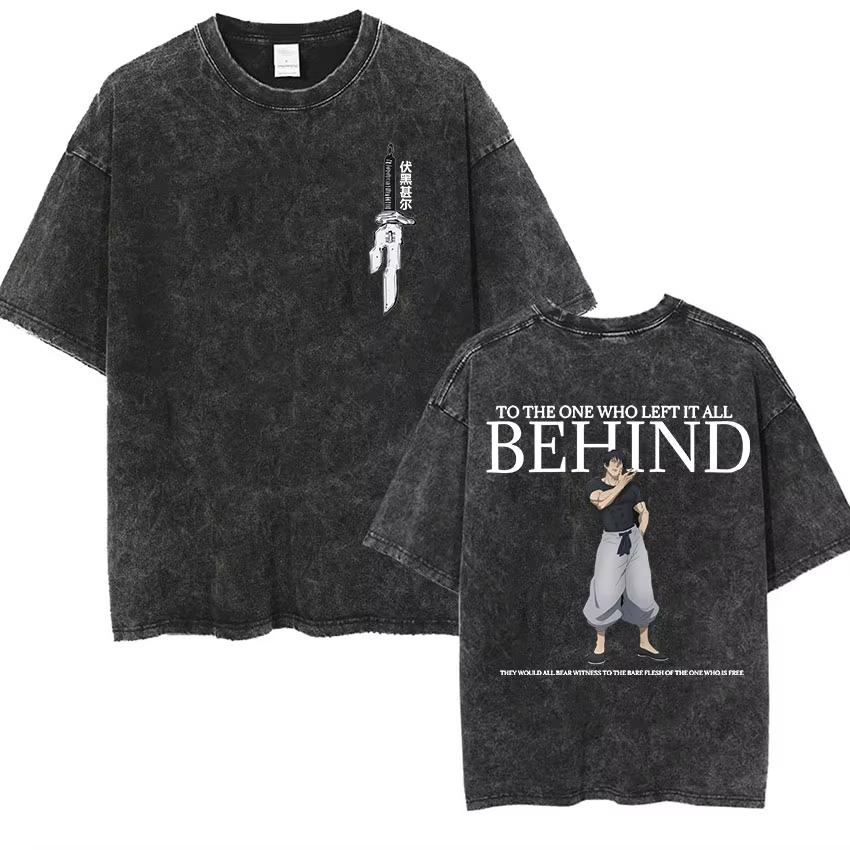 Washed T-Shirt Gojo Satoru Anime Jujutsu Kaisen Harajuku Cotton Retro Men Streetwear Oversized Women Short Sleeves