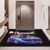 Plymouth Superbird Classic Muscle Car Orange Flame Effect Black Print Area Rug Vintage Race Car Non Slip Entryway Floor Mat Auto Fan Decor Rug