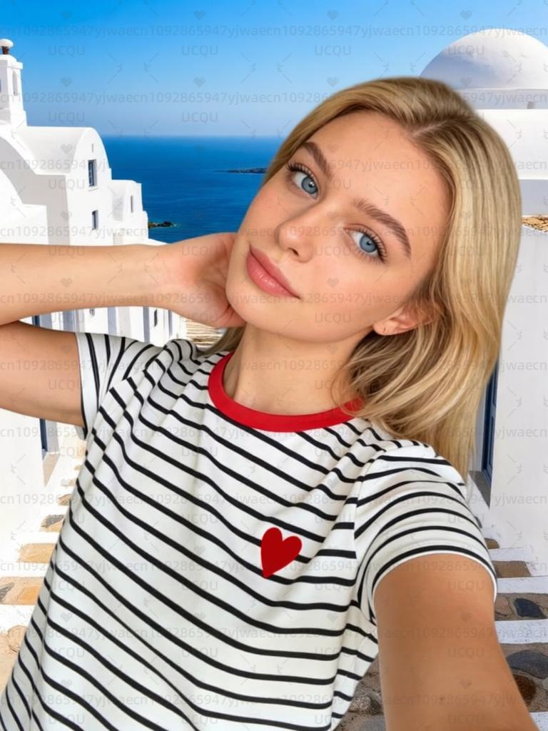 Summer Women Short Sleeve Stripe Red Heart Print T-Shirt Girl Round Neck Tee Outdoor Sports Adult T-Shirt Tops