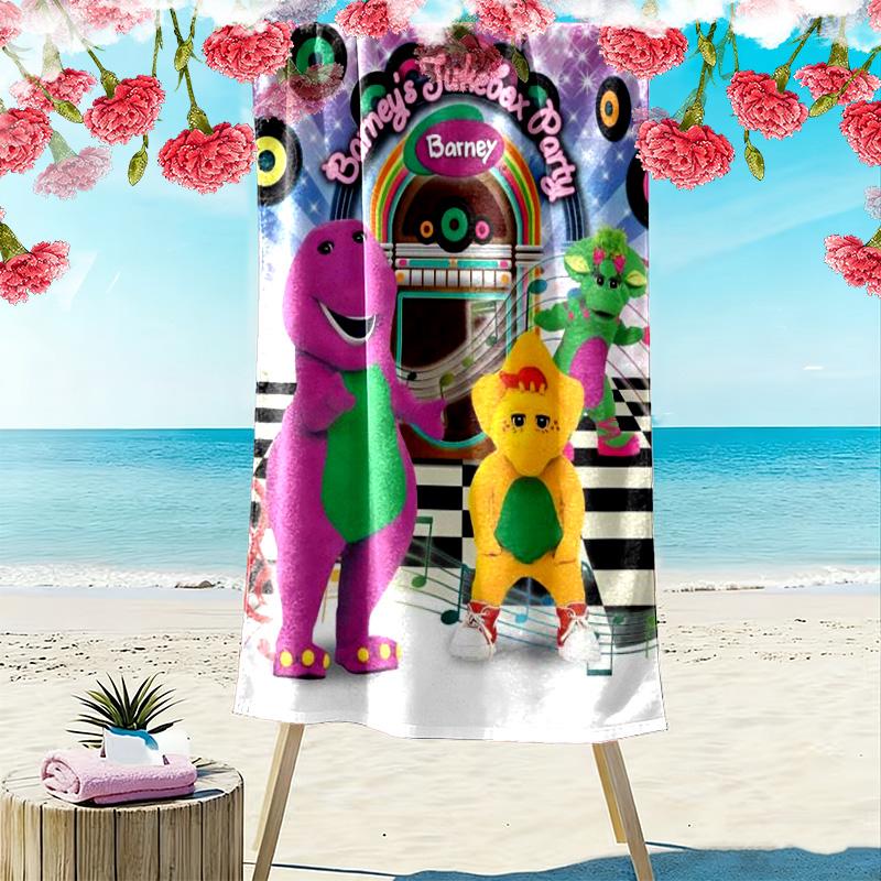 Barney Cartoon Print Beach Towel, Large Soft Quick Dry Towel for Beach Camping Swimming