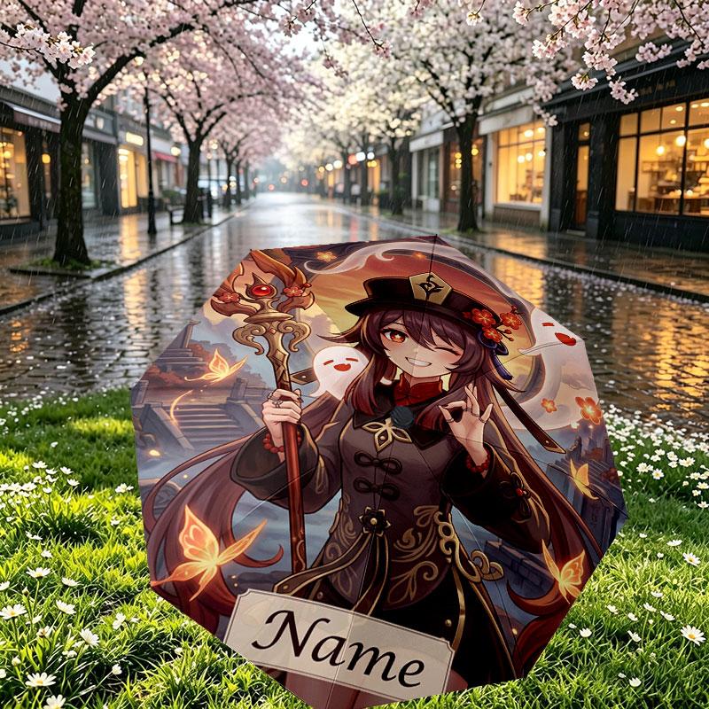 Custom Name Personalized Genshin Impact Print Umbrella, Auto Open Close, 8‑Rib Sturdy Frame, Commute Camping Hiking Use, Birthday Gift