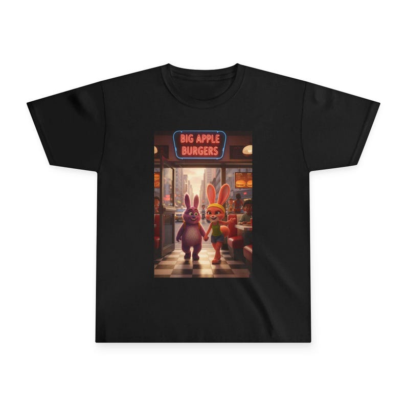 Bunny Detectives Poster Style Toddler Tee | Big Apple Burgers Scene 160