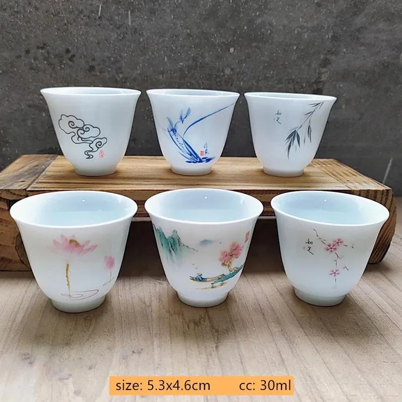 6pcs/40ml Japanese Ceramic Tea Cup Set Retro White Porcelain Tea Bowl Sake Cups Coffee Mug Household Handmade Master Cup