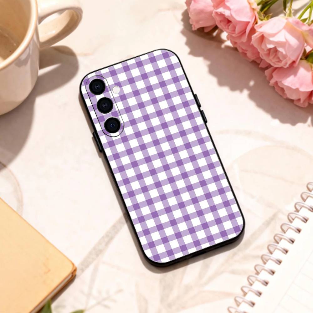 Cooles P-Lila P-Kariertes Muster Handyhülle Für Samsung Galaxy A73,A72,A71,A70,A53,A52,A51,Andere Weiche Schwarze Hülle