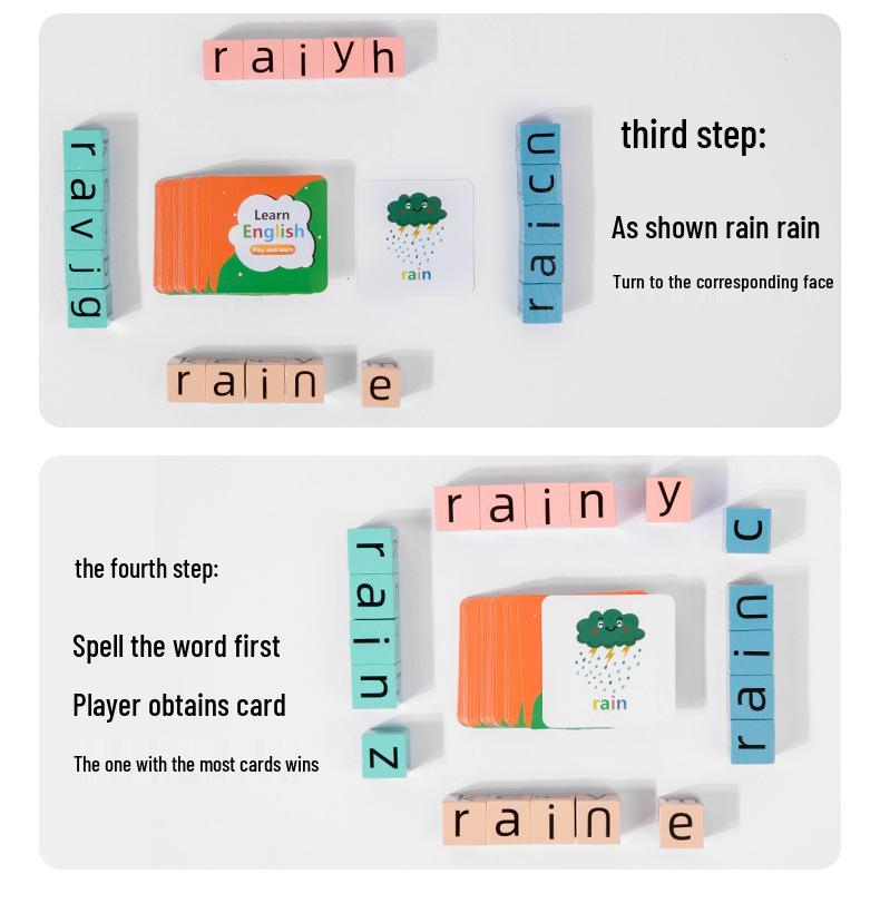 Montessori Spelling Card Game: Educational Toy with Face-Changing Blocks for Early English Learning