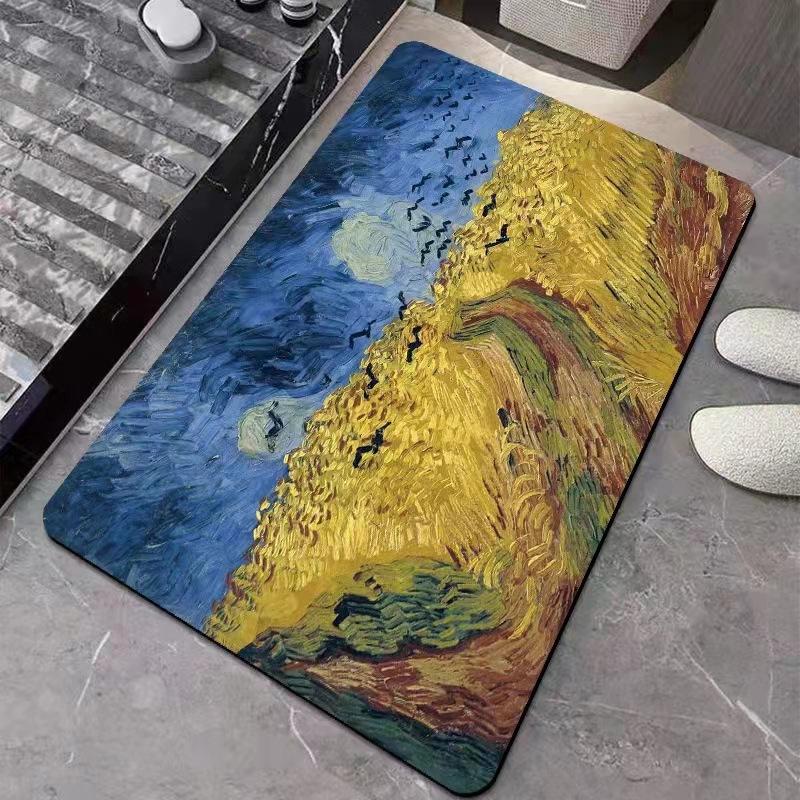 Notte Stellata & Campo di Grano Arte Impressionista Tappeto Blu Giallo Morbido Antiscivolo Tappeto per Soggiorno Camera da Letto Decorazione Casa