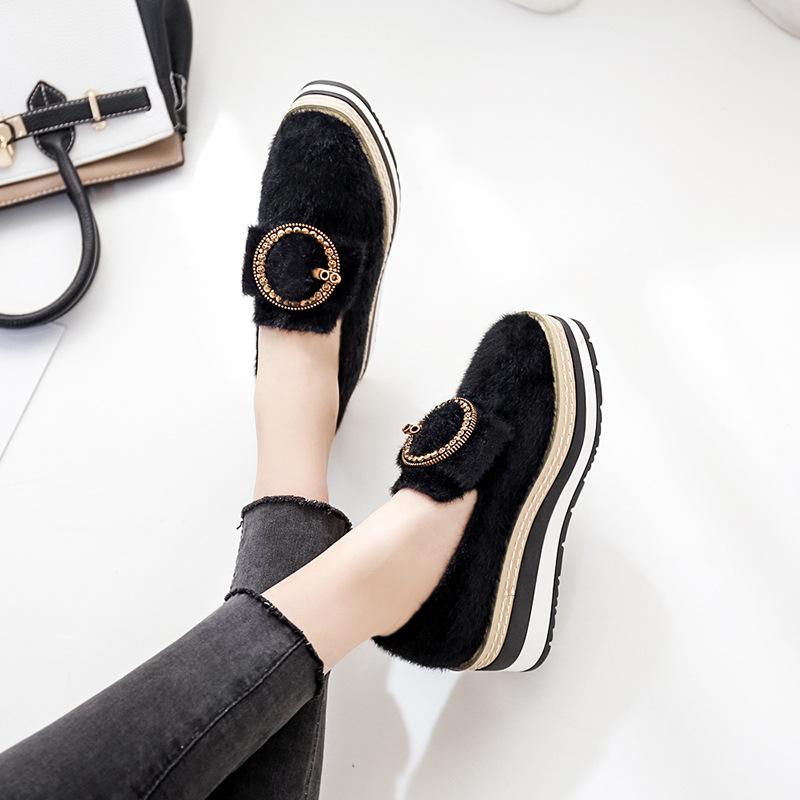 

Осенне-зимняя обувь на меху, женская верхняя одежда, водонепроницаемая обувь на платформе со стразами и бантом, одинарные туфли на платформе на толстой подошве, без шнуровки, в британском стиле