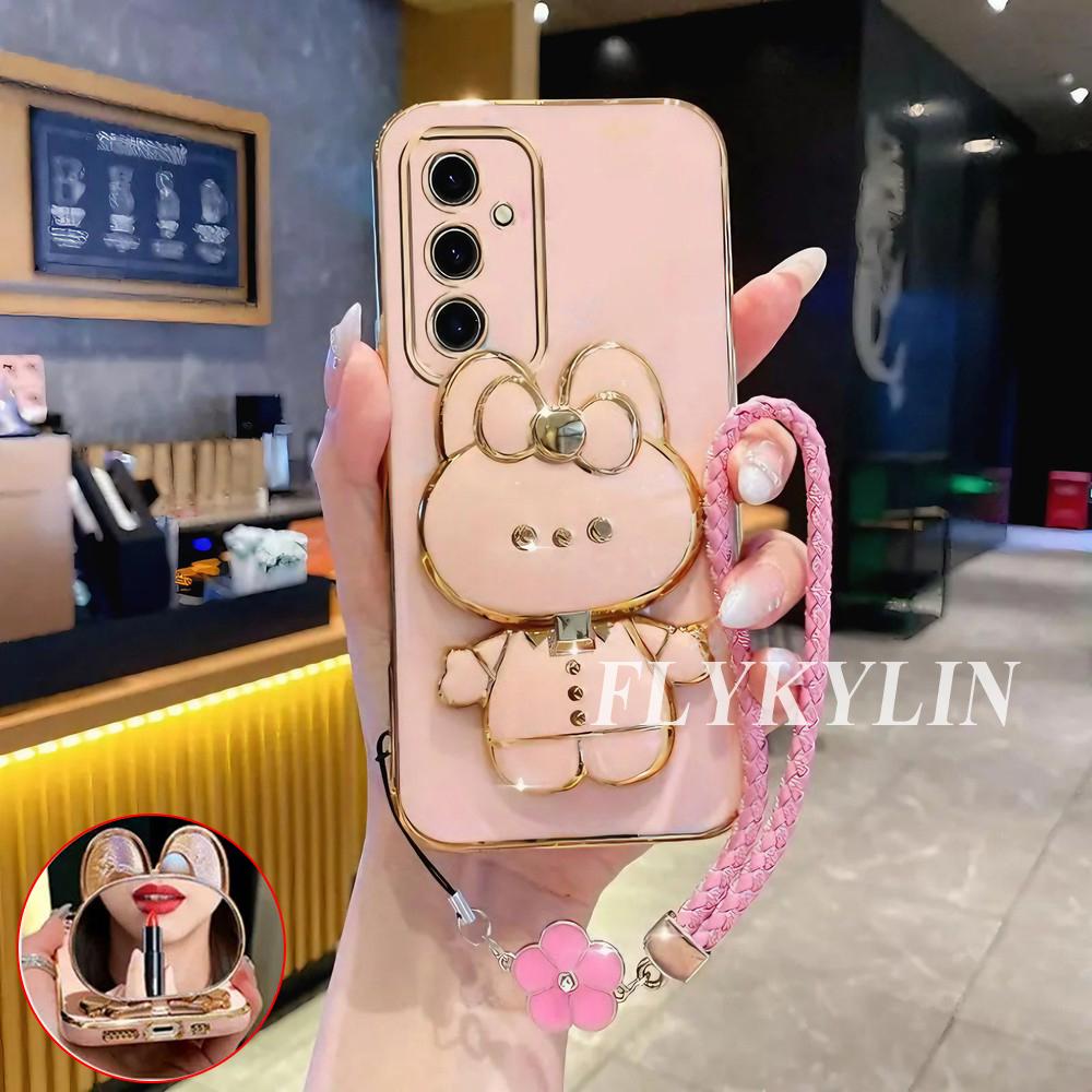 For Huawei Nova 14 13 11 10 Pura 80 70 60 50 Pro Mate 70 60 50 Rabbit Mirror Bracket,Hand Rope Electroplated Soft Shell