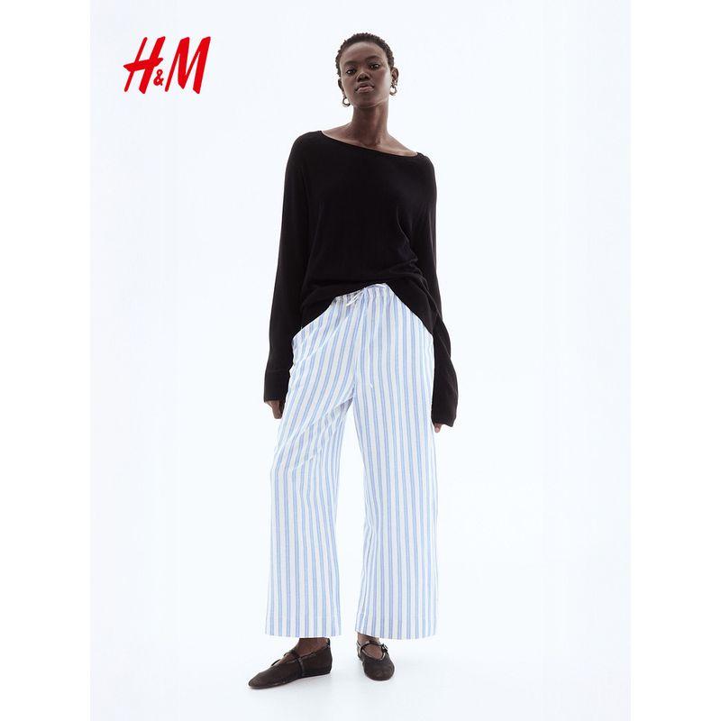 

HM Casual Pants 2025 Summer New Women clothes Linen Blend Cropped Pants 1259104