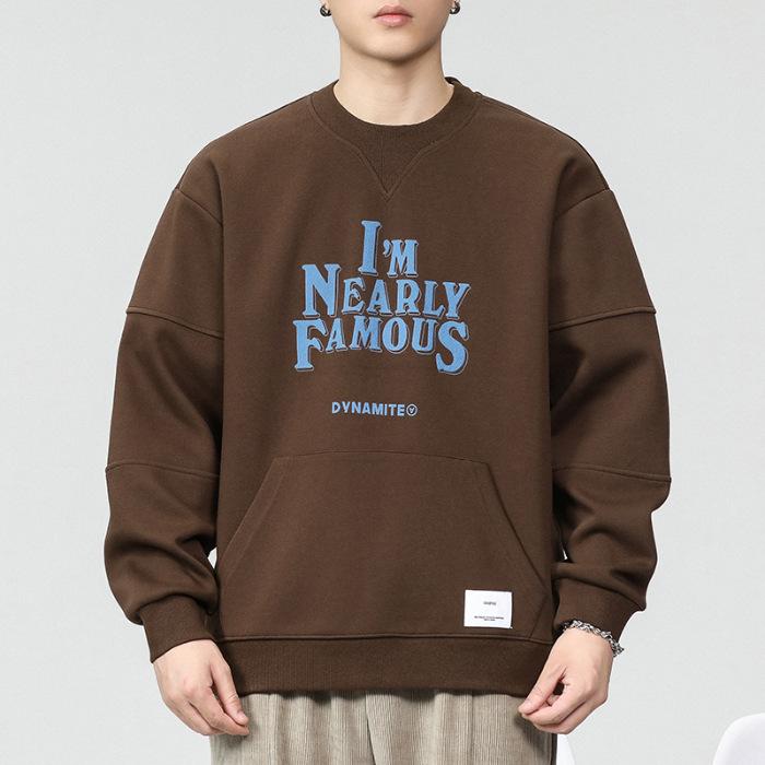 

Осенний толстый японский модный брендовый свободный свитер мужской 360G тяжелый кенгуру карман напечатанный пуловер модный 4XL темный кофе