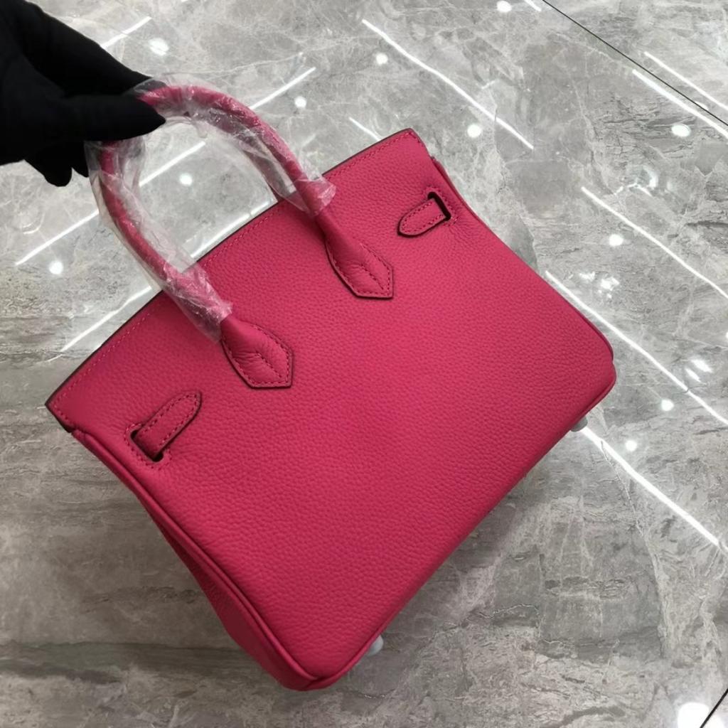 Factory Direct Wholesale Lychee Pattern First Layer Cowhide 25cm/30cm Silver Buckle Platinum Bag, Genuine Leather Women's Bag Lady