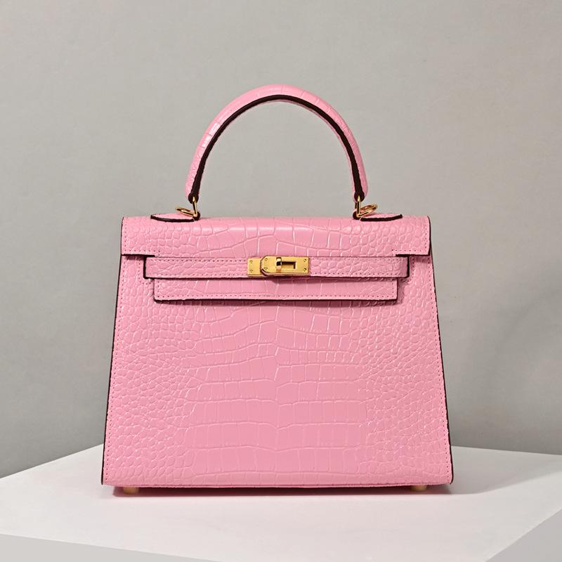 Matte Crocodile Pattern Genuine Leather Kelly Bag - Versatile Handbag, Shoulder, and Crossbody Style