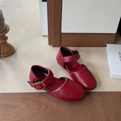 Sheepskin Version~ Genuine Leather Mary Jane Single Shoes Women's Super Soft Round Head Flat Heel Hollow Super Soft Small Leather Shoes