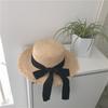 Broken edge bow strap straw hat children raffia flat top fresh seaside sunshade sun protection beach hat