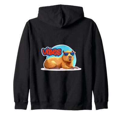 Chill Capybara Vibes Okulary Meme Bluza z kapturem na zamek