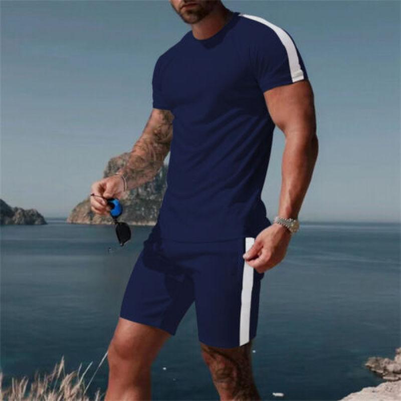 Sommar T-shirt kostym för män Enfärgad Enkel Casual Sweatshirt En uppsättning kortärmade shorts Två bitar Street Wear-kläder