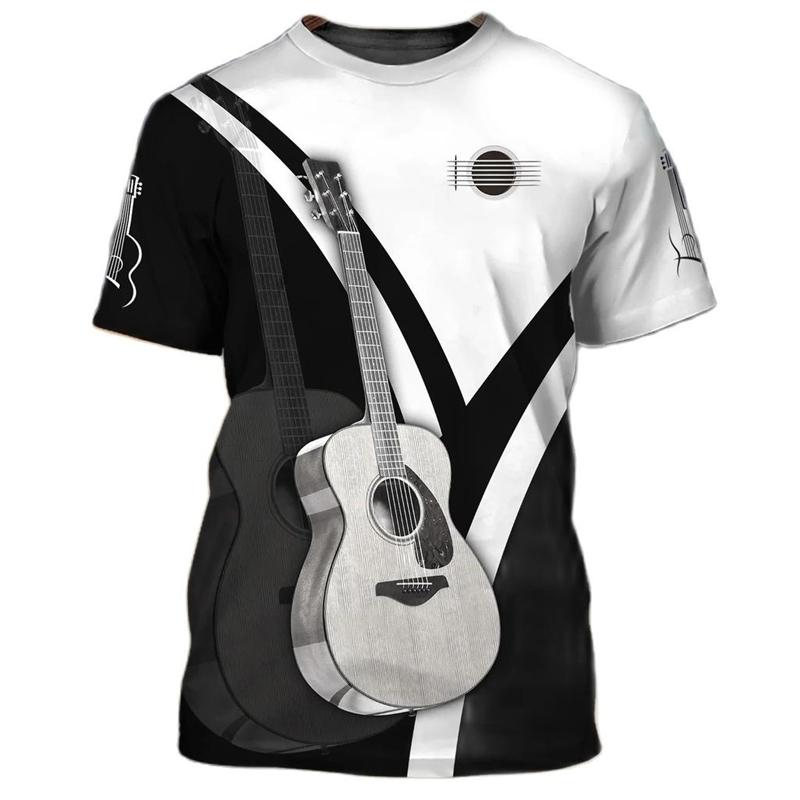 Vintage Guitar 3D Print Mens Funny Designer Clothes Summer Fashion T-shirt Kids Round Neck Short Sleeve Tees Tops
