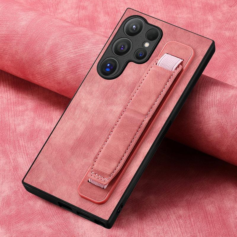 Wristband Holder Leather Phone Case For Samsung S24 S23 S22 Ultra A34 iPhone 16 15 Pro Max 14 13 12 11 Xiaomi 13T Redmi Note 12 Shockproof Slim Cover