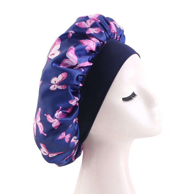 3Pcs Women s Satin Sleeping Cap Wide Elastic Band Butterfly Print Night Hair Bonnet Beauty Care Shower Cap 3pcs