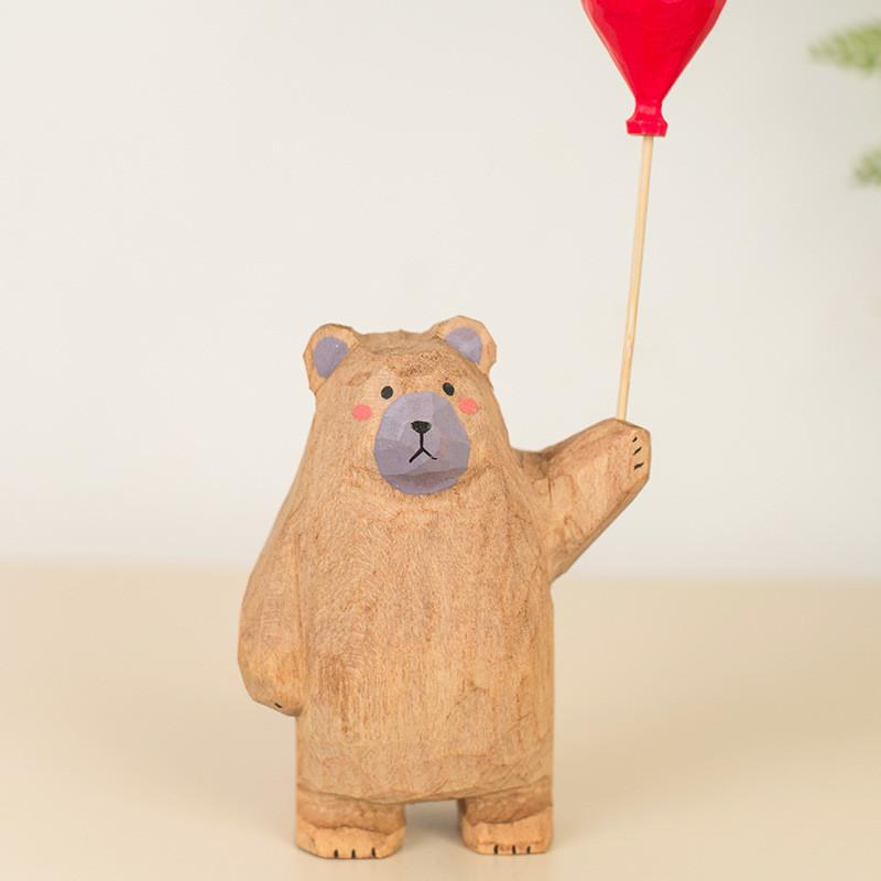 Drewniany Rzemieślniczy Niedźwiedź Trzymający Balon Dekoracja Domu Prezent Dla Dzieci I Przyjaciół