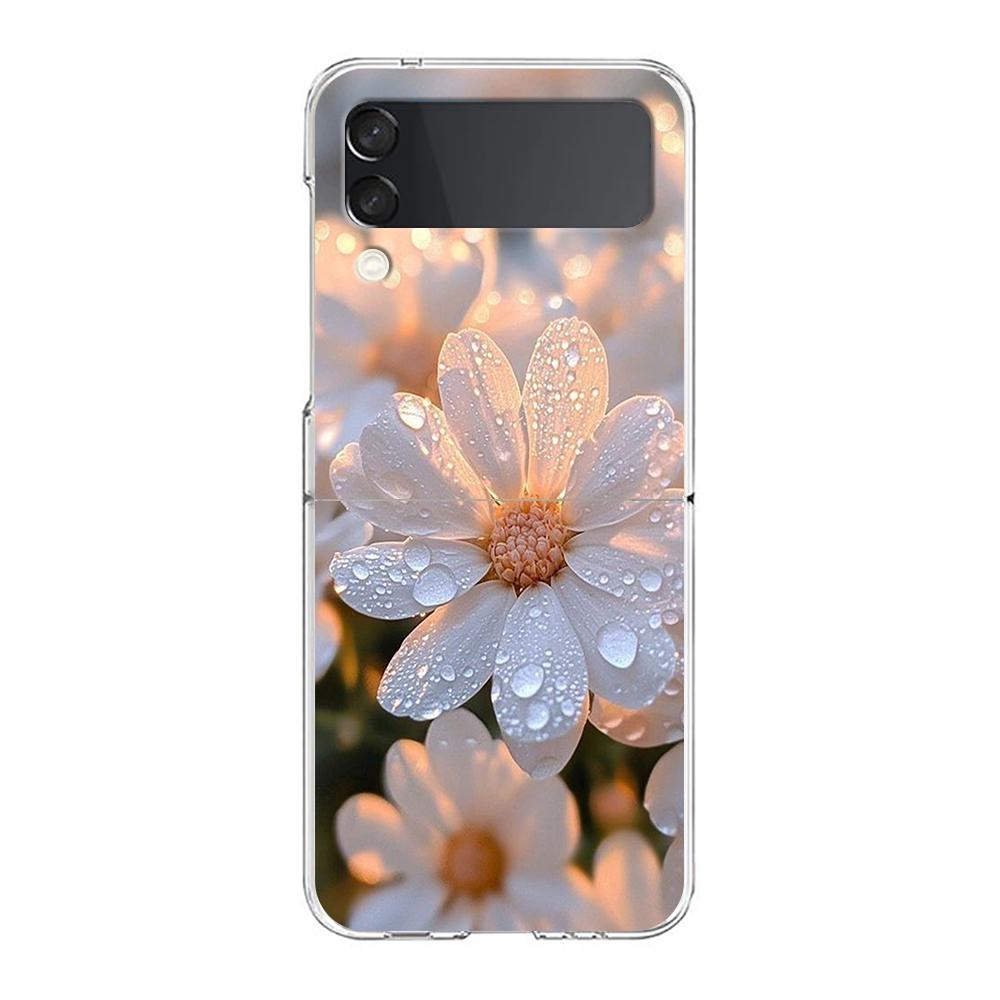 Transparent Phone Case For Samsung Galaxy Z Flip 3 4 5 6 7 Hard Folding PC Z Flip3 Flip4 Cover Soft Pale Little Flower