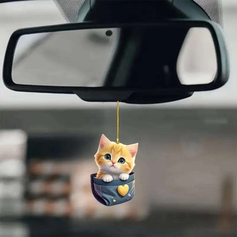New Acrylic Flat Cute Animal Decoration Small Pendant Home Decoration Cat Christmas Pendant Car Keychain Pendant