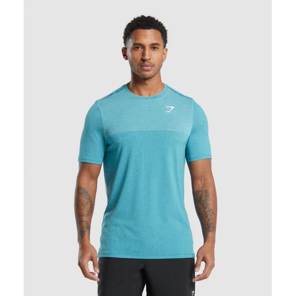 

Gymshark Футболка Vital Seamless с искусственным бирюзовым и белым меловым узором A6A4D TBQ3 XS