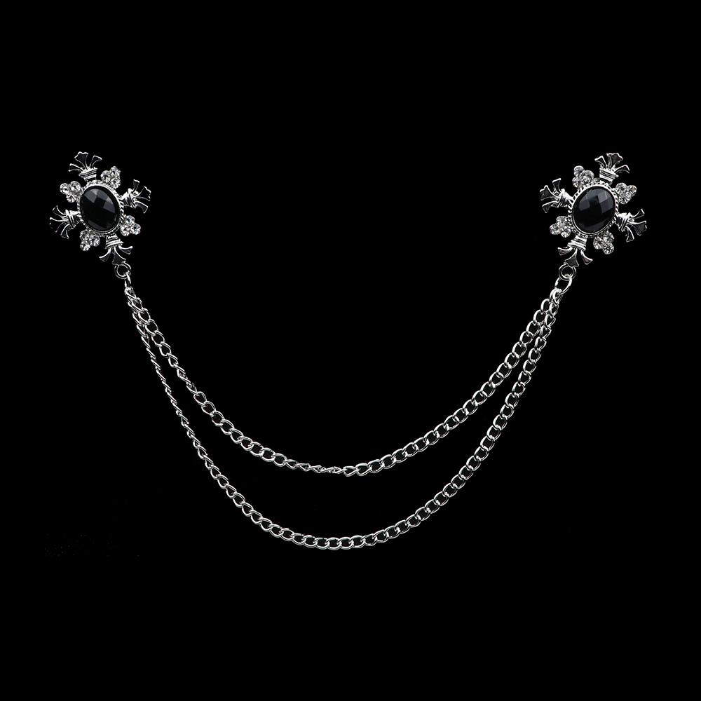 Fashion Gentleman Tassel Brooch For Men Suit Shirt Collar Crystal Cross Chain Lapel Pin Rhinestone Retro Wedding Accessories