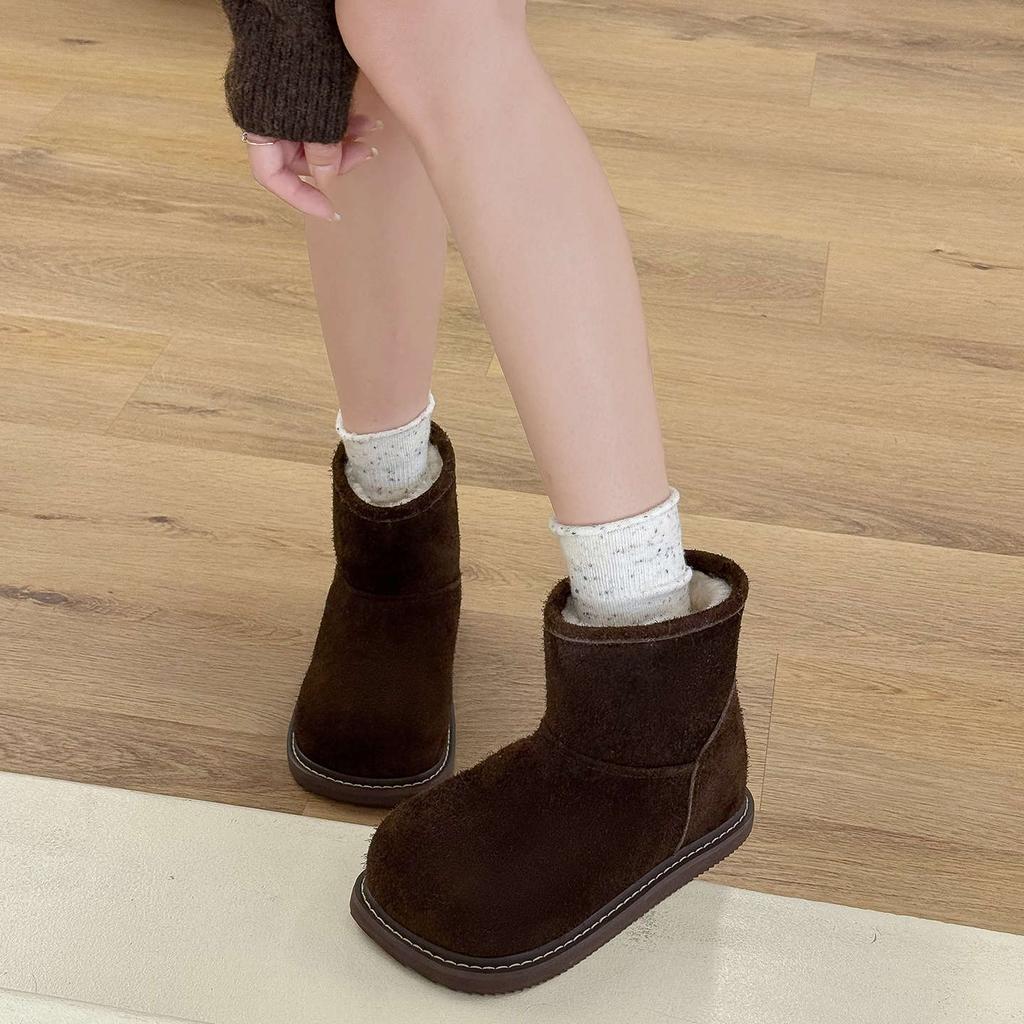 increase square head ugly cute snow boots 2025 winter cover ancient thick-soled big-headed cotton shoes loose sense velvet non-slip short boots