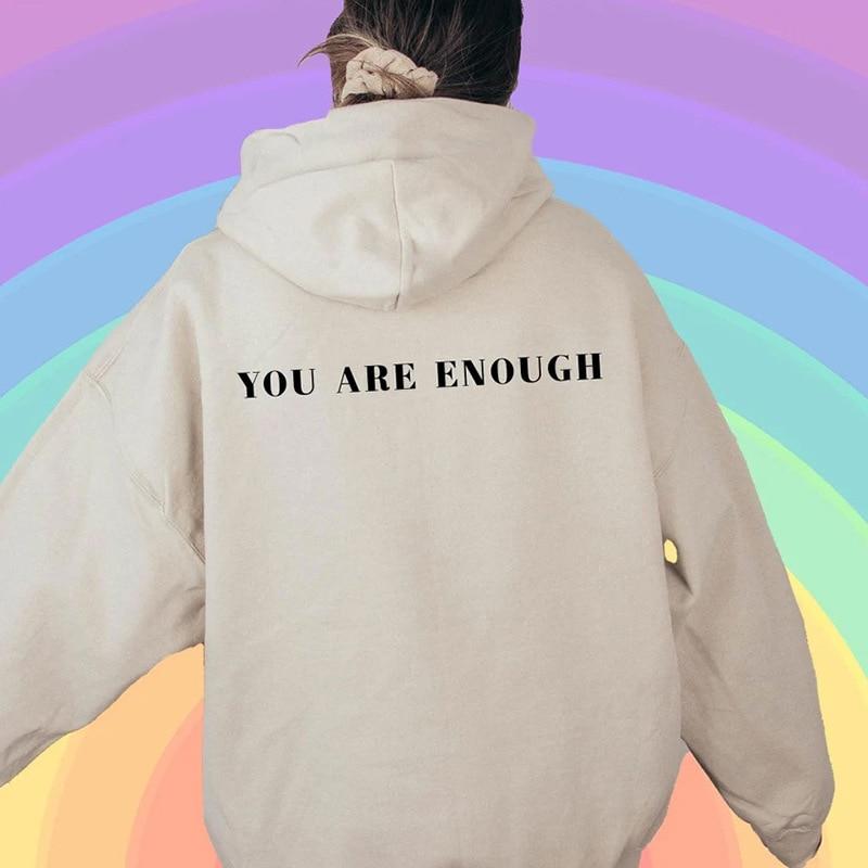 Letter Funny Prints Hoodies Women Autumn Warm Sweatshirt Fleece All-Match Clothes Pocket Oversized Hoody