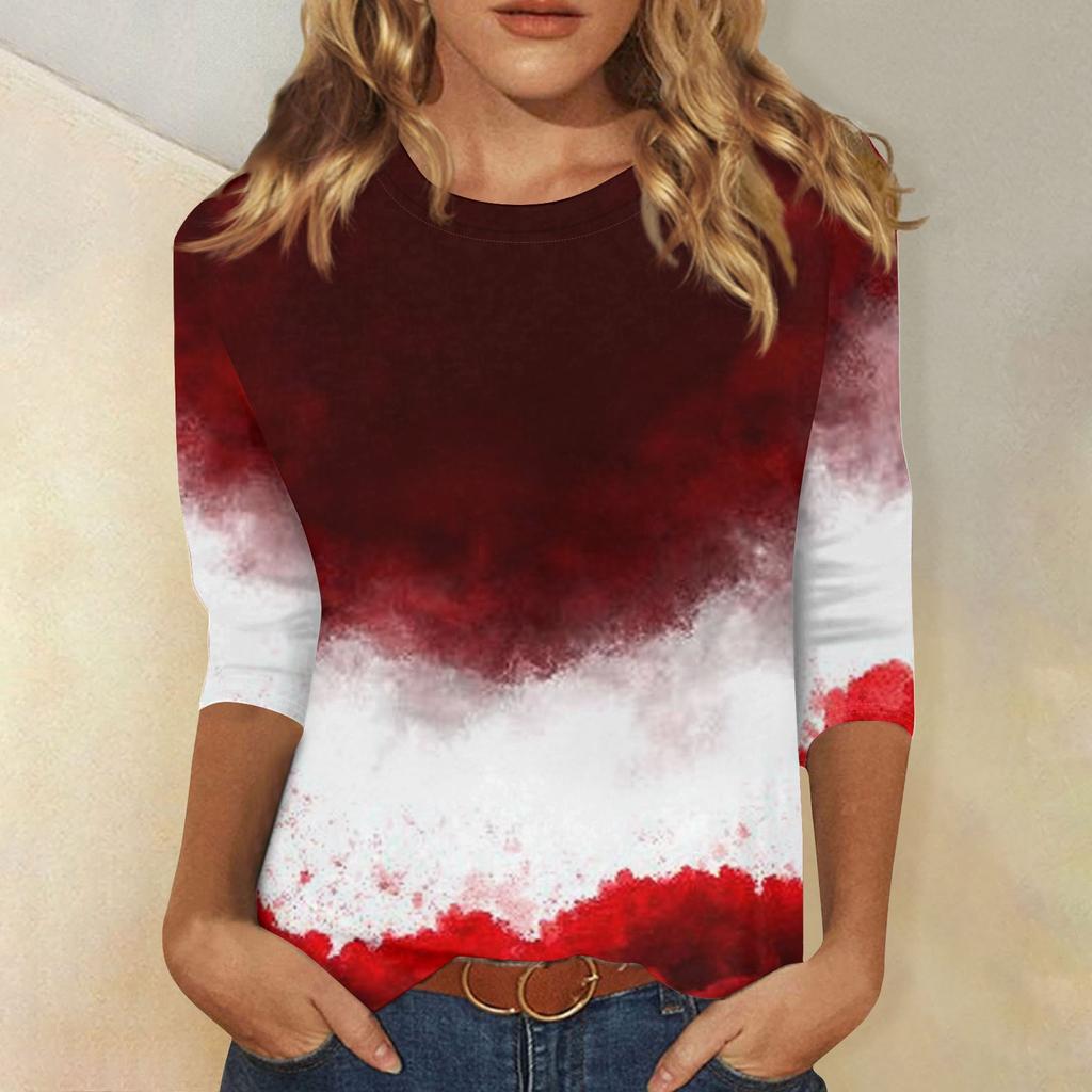 Women's Fashion Casual Three-quarter Sleeve Halloween Printed Round Neck Top