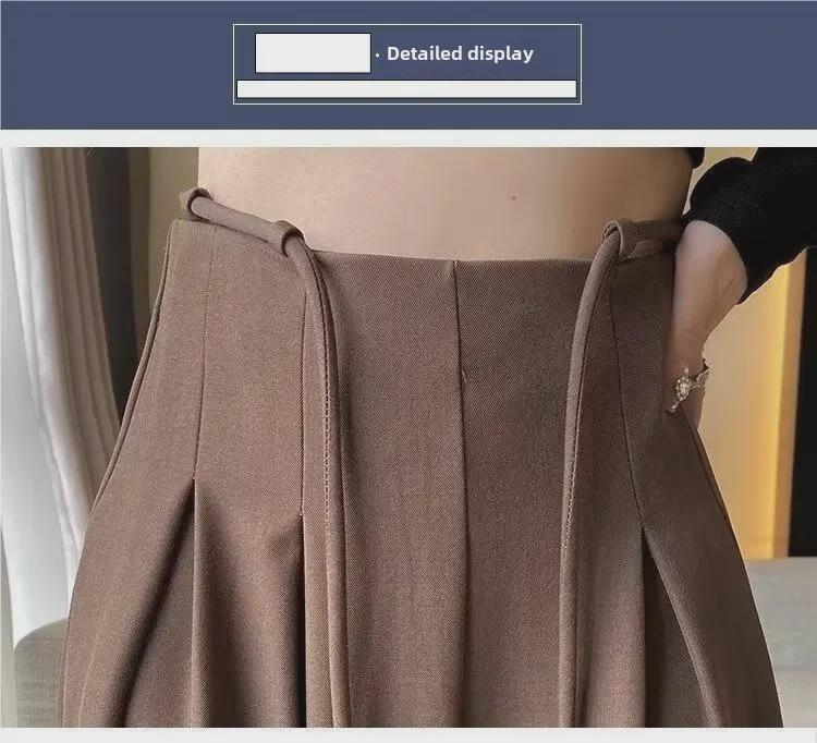 High-Grade Gray Wide-Leg Floor-Length Lace-Up Belly-Control Casual Pants for Women