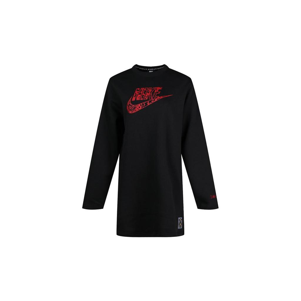 Nike Sportswear Round Neck Long Sleeve Fleece Dress Women Dresses Black CU3661-010