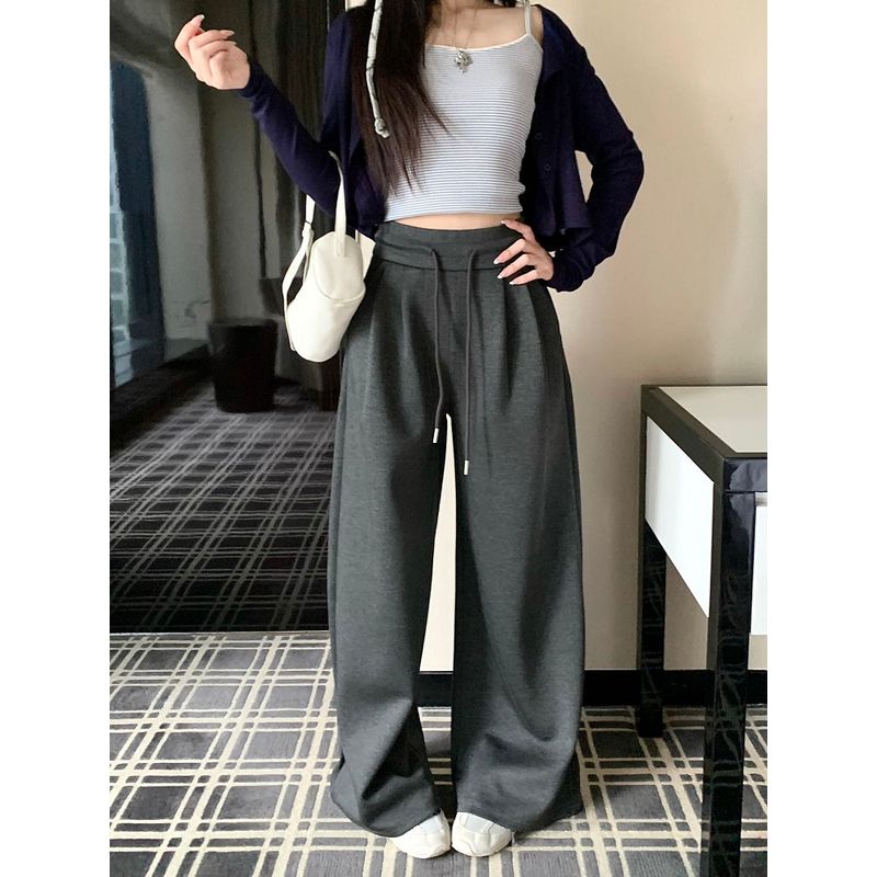 Pants Loose and Lazy Style High Waist Casual Pants Women Autumn Slimming Drooping Wide-Leg Pants Easiest for Match Black Mop Trousers
