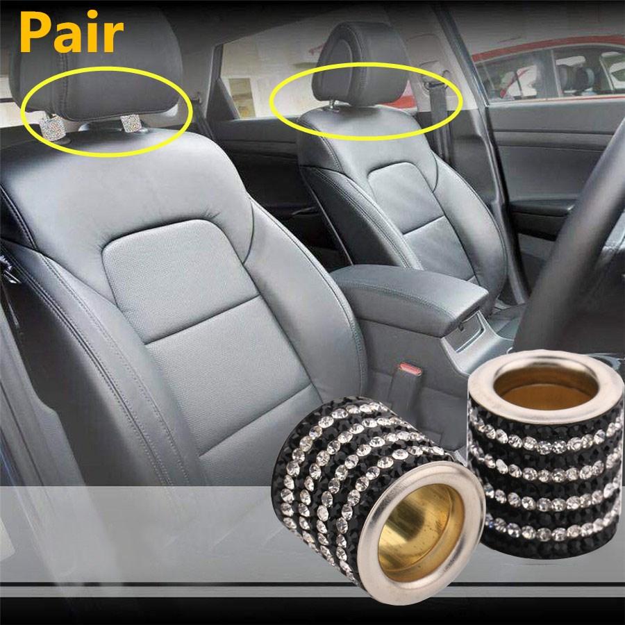 2PC Bling Crystal Headrest Collars Car Seat Ring Interior Decoration Black&White