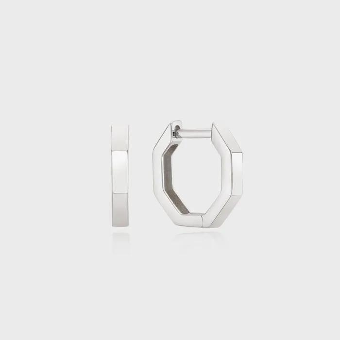 Brisa Hexagon Silver White One-Touch Earrings TESSVW14833
