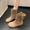 Retro ethnic style pile short boots women's 2025 autumn new Maillard brown medium boots inner height-increasing Martin boots