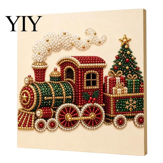 Numbered Canvas Painting Christmas Faux Pearl Art Kit, Santa Snowy Cottage DIY Kits for Adults 3D Bead Craft Set Adults, Home Winter Holiday