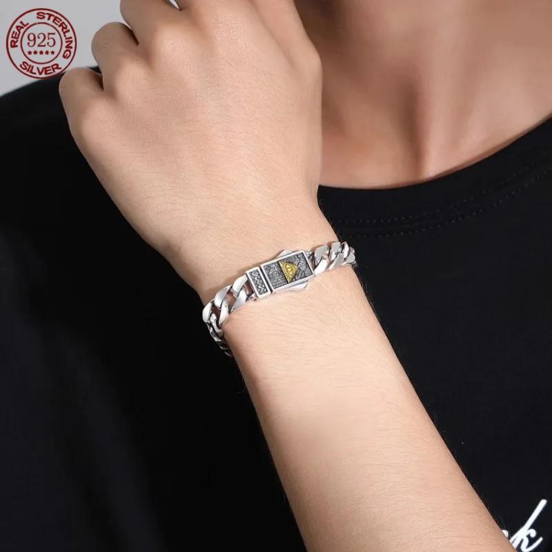 925 Sterling Silver  Horus Eye of God Cuban Bracelet Men's Fashion Hip Hop Simple Gift Fashion Jewelry Accessories