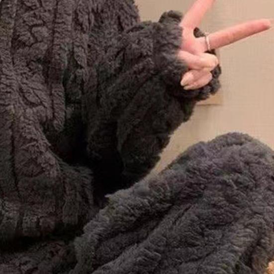 Set Pigiama da Donna in Pile Morbido e Soffice Pullover a Coste Set da Notte Due Pezzi Inverno Pjs Sherpa Sfocati Set Lounge