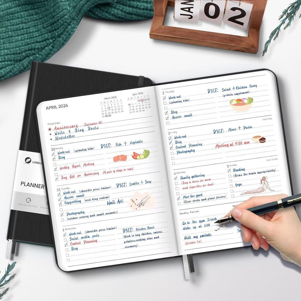 2026 Planner, Weekly and Monthly Planners, Faux Leather Daily Calendar 2026 Planner, 12 Month Agenda from Jan. To Dec., Hardcover Habit Tracker