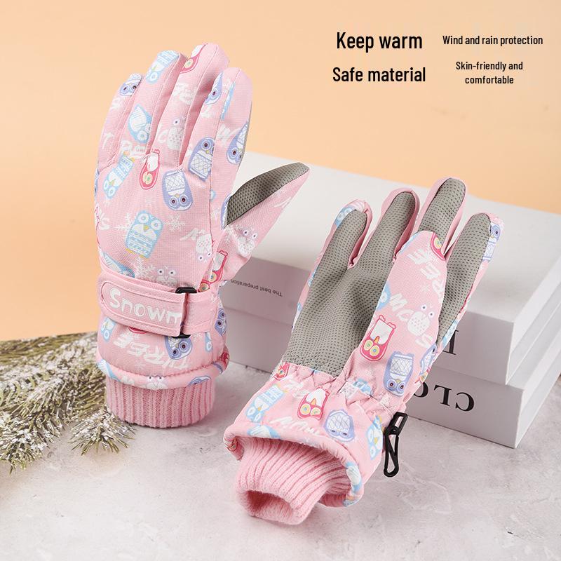 Children's Waterproof Ski Gloves - Warm, Windproof, Non-slip, Fleece-lined Cotton for Boys and Girls