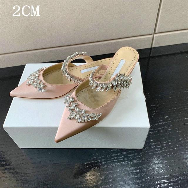 Fashion Couture! French Pointed Flat Sandal Rhinestone Goddess Fan Niche Design Sense High Heel Half Drag